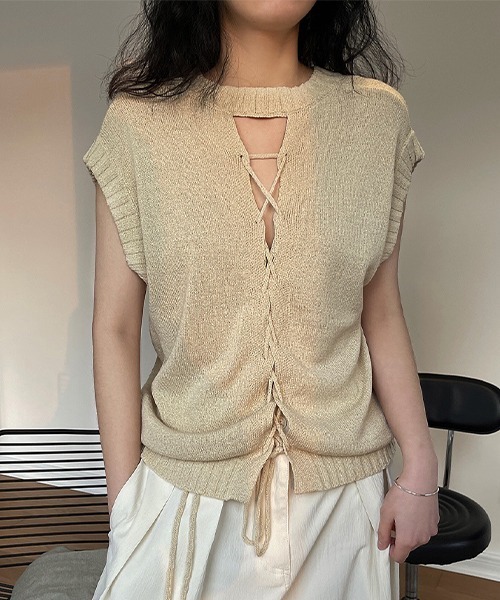 chuclla(チュクラ)の「【chuclla】【2022/SS】Lace up back sleeveless knit chw22s086(ニット/セーター・レディース・ベージュ/ブラック・FREE)」の6枚目の写真