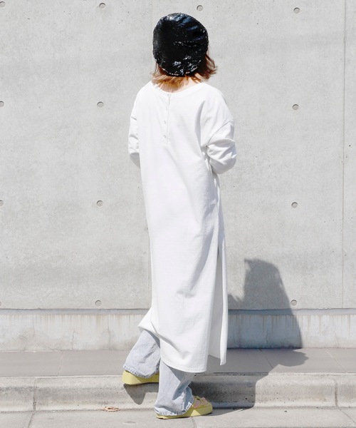 n.a.s(ナス)の「【n.a.s】前後2WAYサイドスリット7部袖ロングTシャツ(ワンピース・レディース・ホワイト/ブラック/カーキ・FREE)」の6枚目の写真