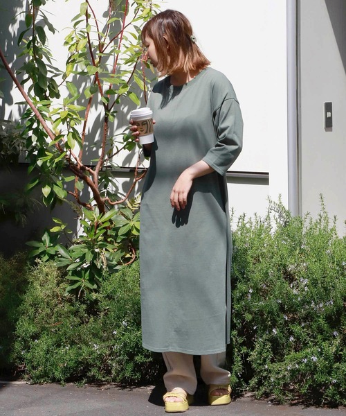 n.a.s(ナス)の「【n.a.s】前後2WAYサイドスリット7部袖ロングTシャツ(ワンピース・レディース・ホワイト/ブラック/カーキ・FREE)」の21枚目の写真