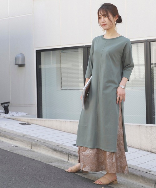 n.a.s(ナス)の「【n.a.s】前後2WAYサイドスリット7部袖ロングTシャツ(ワンピース・レディース・ホワイト/ブラック/カーキ・FREE)」の9枚目の写真