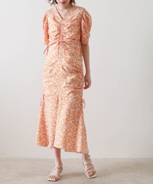 Cheek（チーク）の「ドロストギャザーワンピース（ワンピース・レディース・オレンジ/グリーン・MEDIUM）」の2枚目の写真