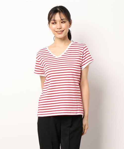 Q(キュー)の「デイリー半袖ボーダーT(Tシャツ/カットソー・レディース・ホワイト系その他/ブルー系その他/レッド系その他・MEDIUM)」の4枚目の写真