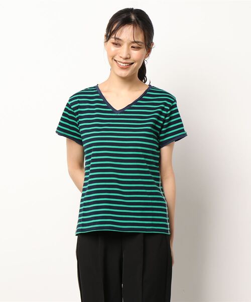 Q(キュー)の「デイリー半袖ボーダーT(Tシャツ/カットソー・レディース・ホワイト系その他/ブルー系その他/レッド系その他・MEDIUM)」の7枚目の写真