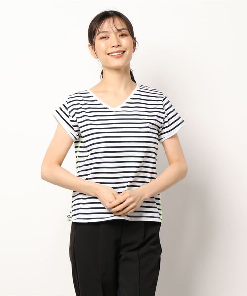 Q(キュー)の「デイリー半袖ボーダーT(Tシャツ/カットソー・レディース・ホワイト系その他/ブルー系その他/レッド系その他・MEDIUM)」の6枚目の写真