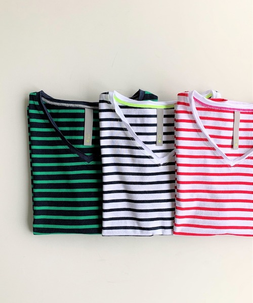 Q(キュー)の「デイリー半袖ボーダーT(Tシャツ/カットソー・レディース・ホワイト系その他/ブルー系その他/レッド系その他・MEDIUM)」の9枚目の写真