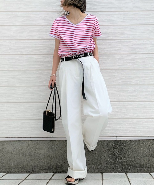 Q(キュー)の「デイリー半袖ボーダーT(Tシャツ/カットソー・レディース・ホワイト系その他/ブルー系その他/レッド系その他・MEDIUM)」の8枚目の写真