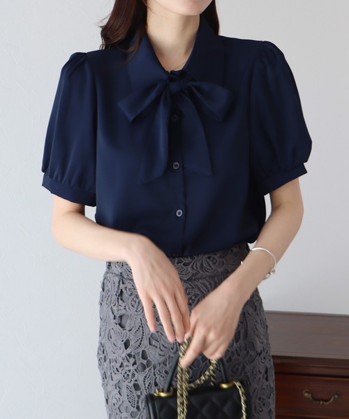 美品✨マディソンブルー シャツ 春服 ボウタイ リボン 絹 ブラウス