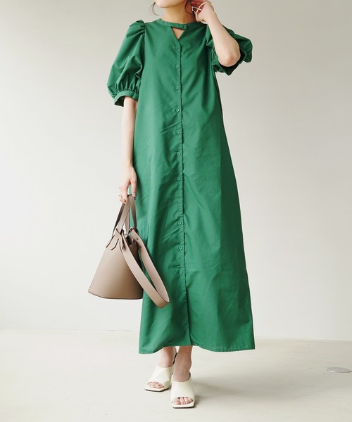 IAMUSE（アイアミューズ）の「デザインパフスリーブ2WAYワンピース S0669【IAMUSE】（ワンピース・レディース・モカ/グリーン/ブラック・FREE）」の3枚目の写真
