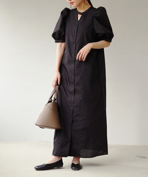 IAMUSE（アイアミューズ）の「デザインパフスリーブ2WAYワンピース S0669【IAMUSE】（ワンピース・レディース・モカ/グリーン/ブラック・FREE）」の4枚目の写真