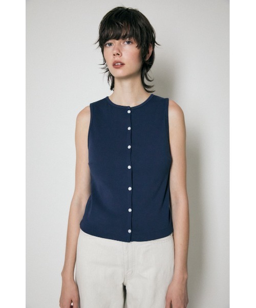 MOUSSY(マウジー)の「FRONT BUTTON RIB トップス(タンクトップ・レディース・ブラック/ネイビー/オフホワイト/ライトグリーン・1/2)」の4枚目の写真