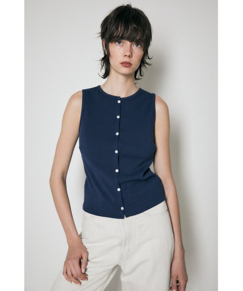 MOUSSY(マウジー)の「FRONT BUTTON RIB トップス(タンクトップ・レディース・ブラック/ネイビー/オフホワイト/ライトグリーン・1/2)」の15枚目の写真