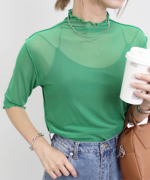 MLI'A（エムリア）の「チュールシアートップス（Tシャツ/カットソー・レディース・オフホワイト/オレンジ/グリーン/ブラック/サックスブルー/グレー・M）」の4枚目の写真