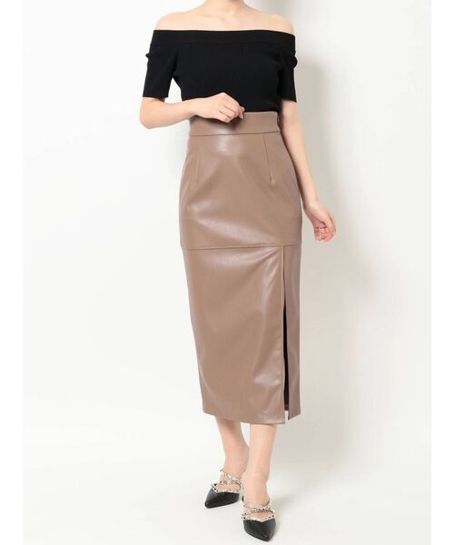 RESEXXY（リゼクシー）の「フェイクレザースリットスカート（スカート・レディース・ブラック/アイボリー/ベージュ・FREE）」の22枚目の写真