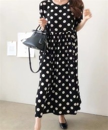 ドット半袖フレアワンピース