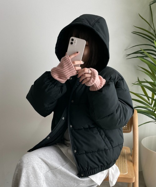 WEGO（ウィゴー）の「WEGO/【WEB先行販売】フードエコダウンジャケット（ダウンジャケット/コート・レディース・ブラック/アイボリー/ライトブラウン・FREE）」の4枚目の写真