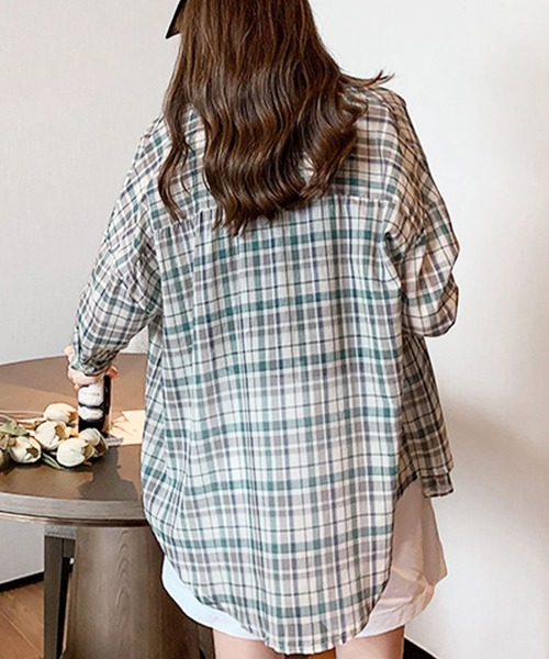 Amulet(アミュレット)の「長袖チェックシャツ(シャツ/ブラウス・レディース・オレンジ/グリーン・M/L/XL)」の7枚目の写真