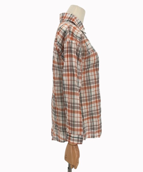 Amulet(アミュレット)の「長袖チェックシャツ(シャツ/ブラウス・レディース・オレンジ/グリーン・M/L/XL)」の4枚目の写真