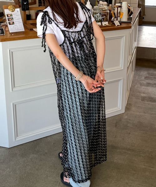 LE MORE(リモア)の「チュールリボンキャミワンピース(ワンピース・レディース・ブラック/アイボリー・FREE)」の5枚目の写真