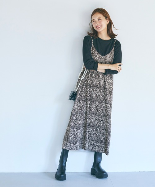 coca（coca）（コカ）の「ピーチスウェードプリーツレオパキャミワンピース（ワンピース・レディース・レオパード/その他・ONE SIZE）」の4枚目の写真