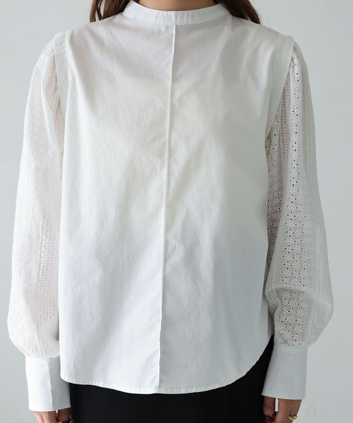 HER CLOSET(ハークローゼット)の「【shemoshelly】刺繍レーススリーブ ブラウス(シャツ/ブラウス・レディース・オフホワイト/ブラック・M)」の3枚目の写真