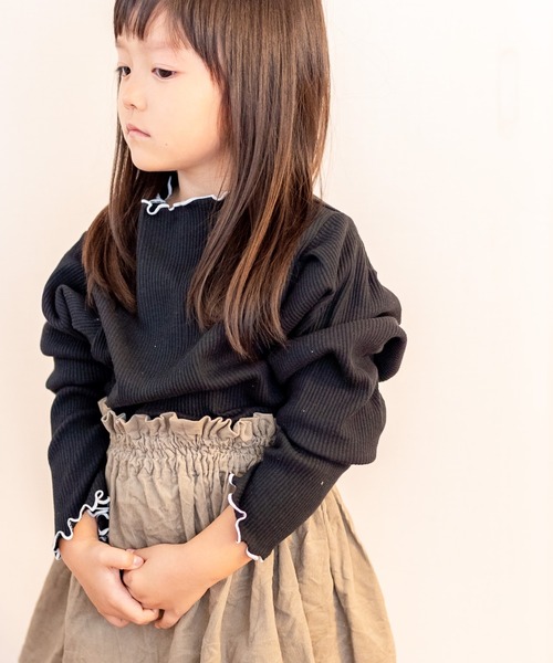 MAKE YOUR DAY(メイクユアデイ)の「パフスリーブテレコリブ長袖Tシャツ■80~140cm(Tシャツ/カットソー・キッズ・オフホワイト/グレー/ブラック/ピンク・110/100/120/90/80/130/140)」の6枚目の写真
