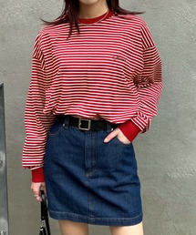 【Snap club】ワンポイント刺繍　ボーダーリンガーロンT　長袖カットソー