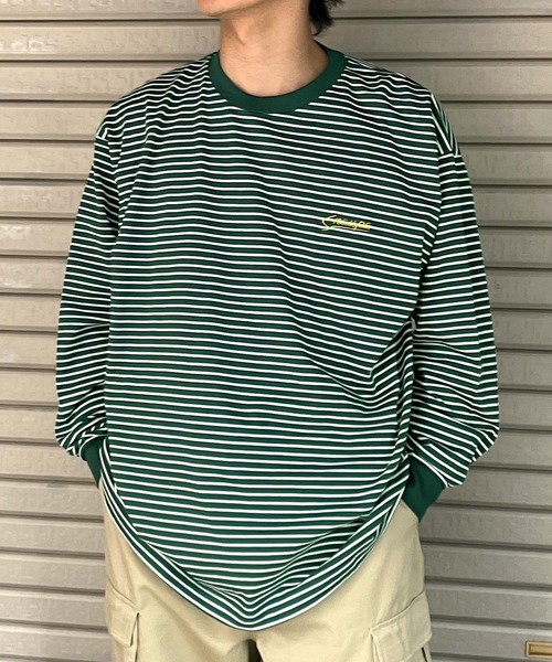 Snap club(スナップクラブ)の「【Snap club】ワンポイント刺繍 ボーダーリンガーロンT 長袖カットソー(Tシャツ/カットソー・メンズ・ホワイト/ブラック/ネイビー/レッド/グリーン・M/L)」の4枚目の写真