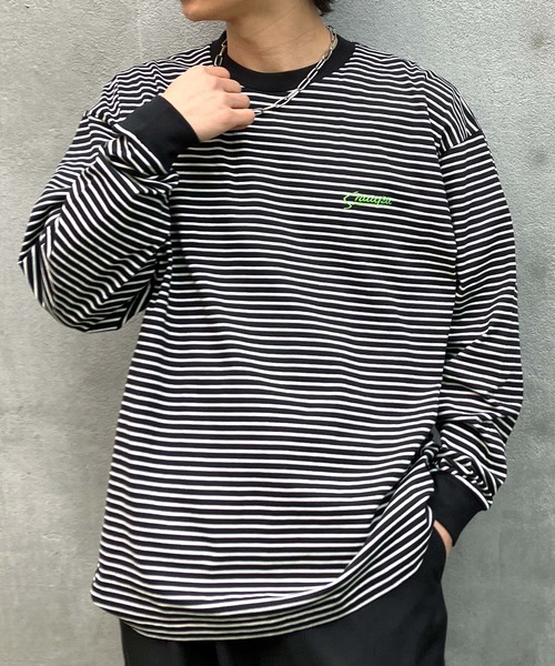 Snap club(スナップクラブ)の「【Snap club】ワンポイント刺繍 ボーダーリンガーロンT 長袖カットソー(Tシャツ/カットソー・メンズ・ホワイト/ブラック/ネイビー/レッド/グリーン・M/L)」の6枚目の写真