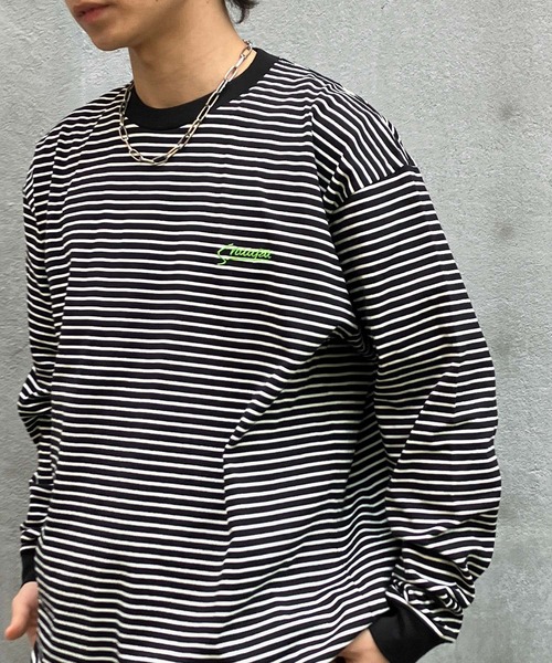 Snap club(スナップクラブ)の「【Snap club】ワンポイント刺繍 ボーダーリンガーロンT 長袖カットソー(Tシャツ/カットソー・メンズ・ホワイト/ブラック/ネイビー/レッド/グリーン・M/L)」の8枚目の写真