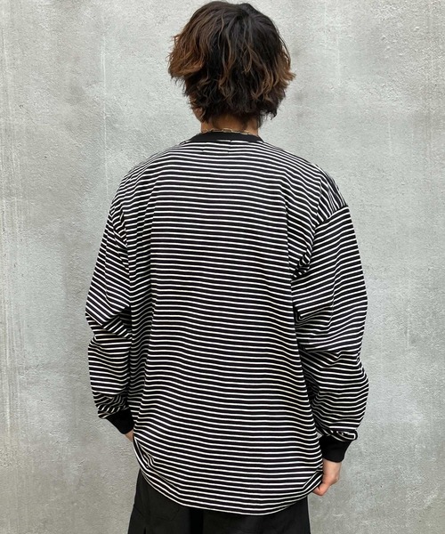 Snap club(スナップクラブ)の「【Snap club】ワンポイント刺繍 ボーダーリンガーロンT 長袖カットソー(Tシャツ/カットソー・メンズ・ホワイト/ブラック/ネイビー/レッド/グリーン・M/L)」の9枚目の写真