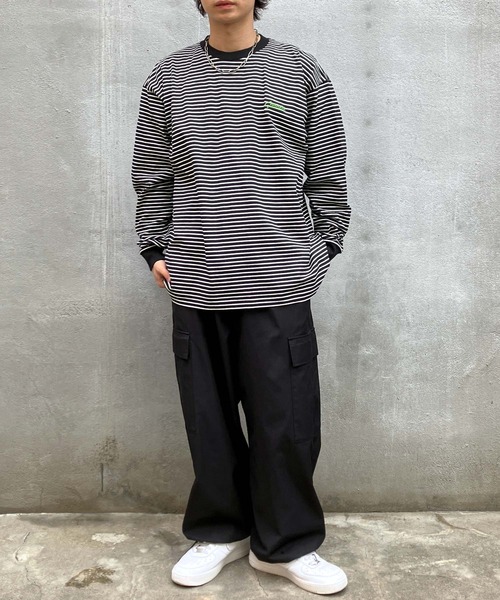 Snap club(スナップクラブ)の「【Snap club】ワンポイント刺繍 ボーダーリンガーロンT 長袖カットソー(Tシャツ/カットソー・メンズ・ホワイト/ブラック/ネイビー/レッド/グリーン・M/L)」の10枚目の写真