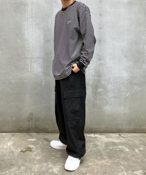 Snap club(スナップクラブ)の「【Snap club】ワンポイント刺繍 ボーダーリンガーロンT 長袖カットソー(Tシャツ/カットソー・メンズ・ホワイト/ブラック/ネイビー/レッド/グリーン・M/L)」の11枚目の写真