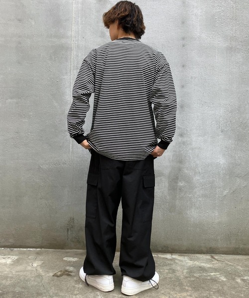 Snap club(スナップクラブ)の「【Snap club】ワンポイント刺繍 ボーダーリンガーロンT 長袖カットソー(Tシャツ/カットソー・メンズ・ホワイト/ブラック/ネイビー/レッド/グリーン・M/L)」の12枚目の写真