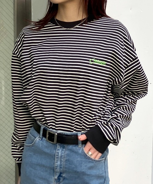 Snap club(スナップクラブ)の「【Snap club】ワンポイント刺繍 ボーダーリンガーロンT 長袖カットソー(Tシャツ/カットソー・メンズ・ホワイト/ブラック/ネイビー/レッド/グリーン・M/L)」の13枚目の写真