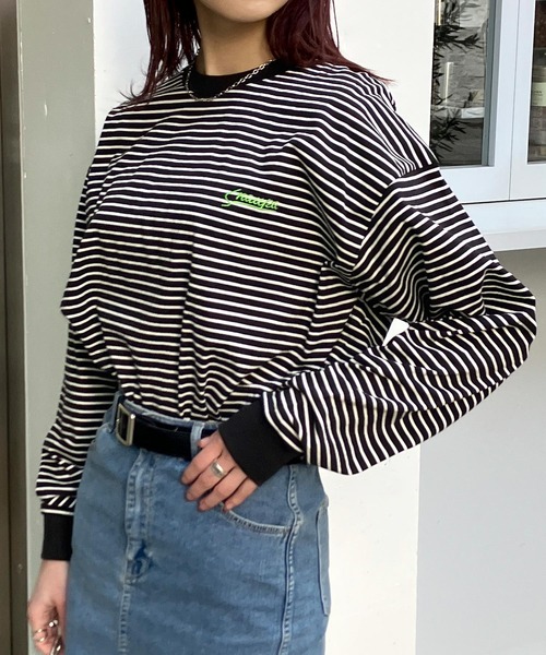 Snap club(スナップクラブ)の「【Snap club】ワンポイント刺繍 ボーダーリンガーロンT 長袖カットソー(Tシャツ/カットソー・メンズ・ホワイト/ブラック/ネイビー/レッド/グリーン・M/L)」の15枚目の写真