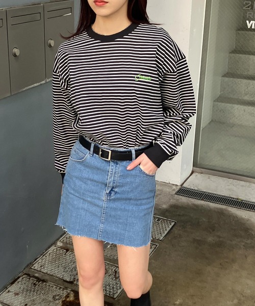 Snap club(スナップクラブ)の「【Snap club】ワンポイント刺繍 ボーダーリンガーロンT 長袖カットソー(Tシャツ/カットソー・メンズ・ホワイト/ブラック/ネイビー/レッド/グリーン・M/L)」の16枚目の写真
