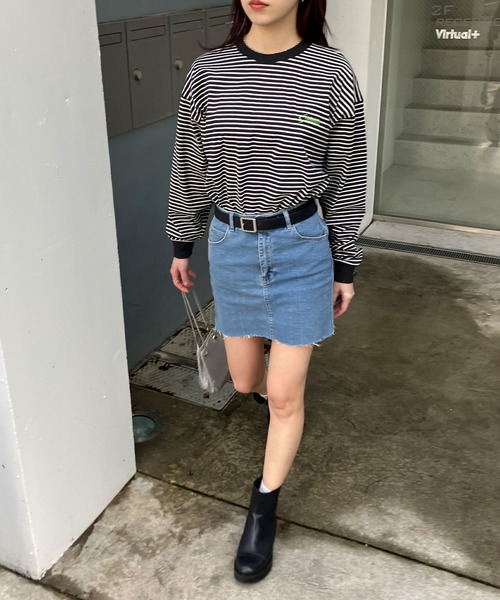 Snap club(スナップクラブ)の「【Snap club】ワンポイント刺繍 ボーダーリンガーロンT 長袖カットソー(Tシャツ/カットソー・メンズ・ホワイト/ブラック/ネイビー/レッド/グリーン・M/L)」の19枚目の写真