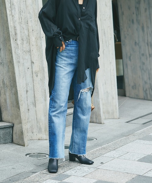 RIVE DROITE（リヴドロワ）の「スクエアトゥが魅力/サイドゴアスクエアショートブーツ（ブーツ・レディース・ブラック/ダークブラウン・24.5/23.5）」の17枚目の写真