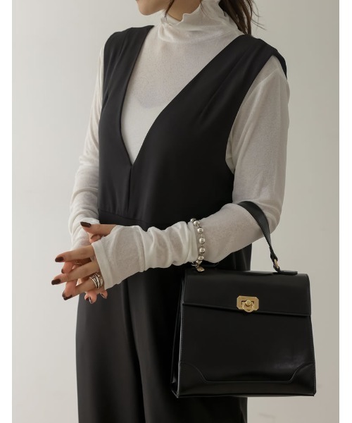 Re:EDIT（リエディ）の「[低身長/高身長サイズ有]ツイルVネックオールインワン（つなぎ/オールインワン・レディース・モカ/ブラック・LARGE/TALL/MEDIUM/SHORT）」の3枚目の写真