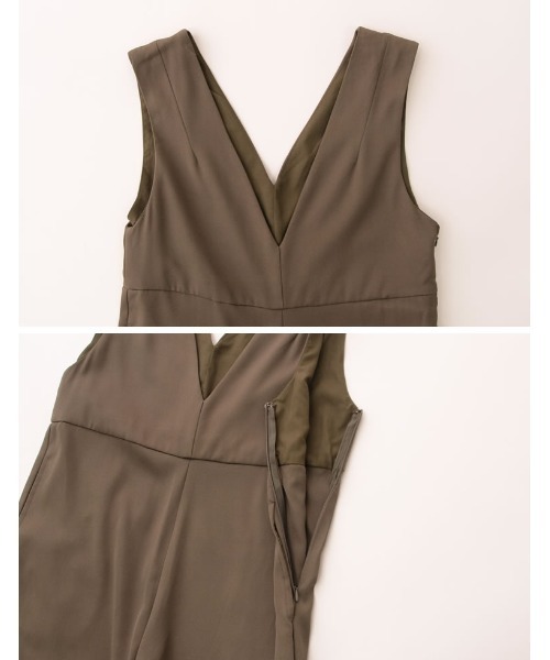 Re:EDIT（リエディ）の「[低身長/高身長サイズ有]ツイルVネックオールインワン（つなぎ/オールインワン・レディース・モカ/ブラック・LARGE/TALL/MEDIUM/SHORT）」の13枚目の写真