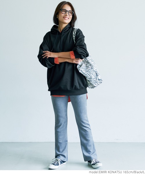 coca(coca)(コカ)の「ポケット付裏毛チュニックパーカー(パーカー・レディース・ブラック/ライトグレー/グリーン・M/L)」の7枚目の写真