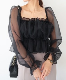 オーガンジーパフギャザーブラウス