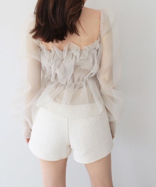 AMBIENT(アンビエント)の「オーガンジーパフギャザーブラウス(シャツ/ブラウス・レディース・ベージュ/ブラック・FREE)」の7枚目の写真