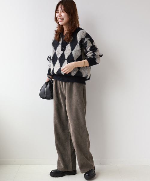 JOURNAL STANDARD relume（ジャーナルスタンダード　レリューム）の「コーデュロイセミワイドイージーパンツ（その他パンツ・レディース・ホワイト/チャコールグレー/ライトグリーン・FREE）」の5枚目の写真