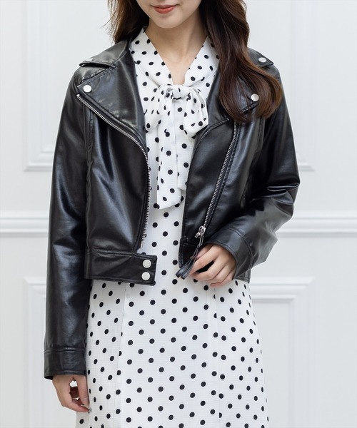 clear(クリア)の「フェイクレザーライダースジャケット(ライダースジャケット・レディース・ブラック/アイボリー/サックスブルー・F)」の3枚目の写真
