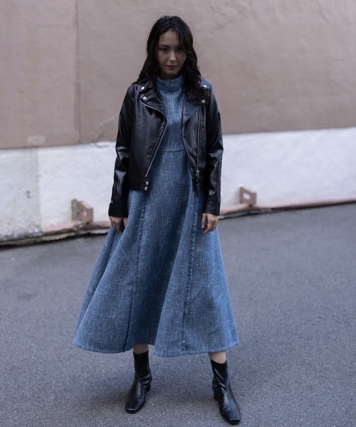 clear(クリア)の「フェイクレザーライダースジャケット(ライダースジャケット・レディース・ブラック/アイボリー/サックスブルー・F)」の16枚目の写真