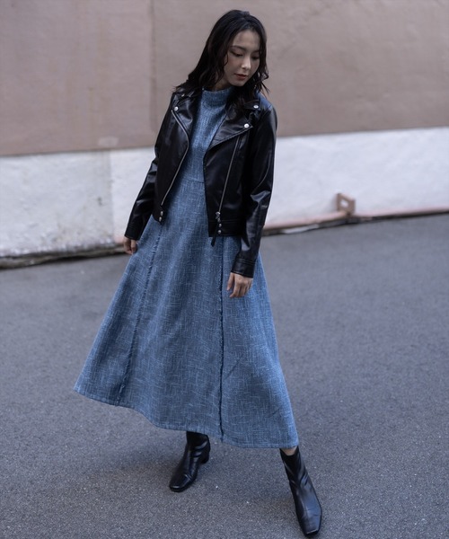 clear(クリア)の「フェイクレザーライダースジャケット(ライダースジャケット・レディース・ブラック/アイボリー/サックスブルー・F)」の18枚目の写真