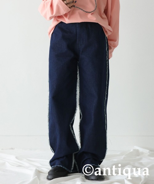 antiqua(アンティカ)の「フリンジデニムパンツ(デニムパンツ・レディース・インディゴブルー・L/M)」の5枚目の写真