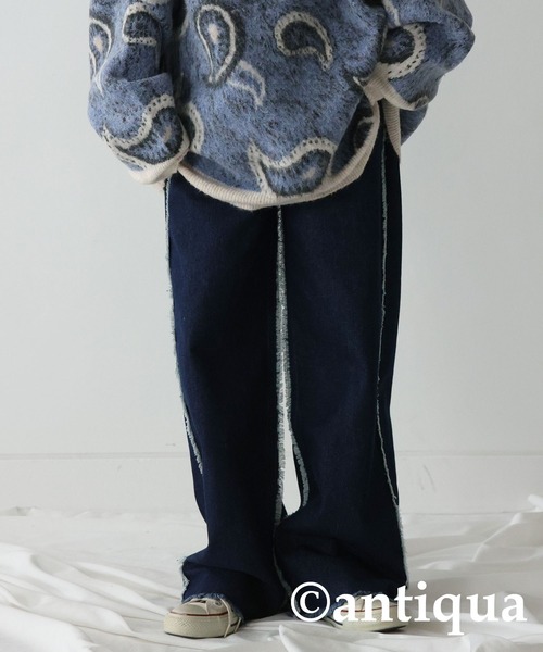フリンジデニムパンツ（デニムパンツ）｜antiqua（アンティカ