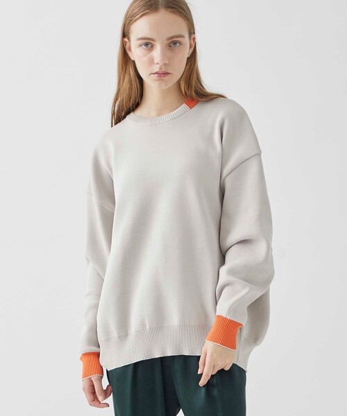 A + TOKYO（エープラストウキョウ）の「【洗える/軽量】ポイントカラーオーバーニットトップス（ニット/セーター・レディース・ブルー/ブラック/ラベンダー/イエロー/ベージュ・FREE）」の3枚目の写真